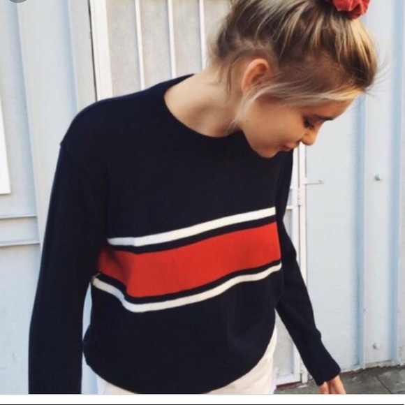 red sweater white stripe